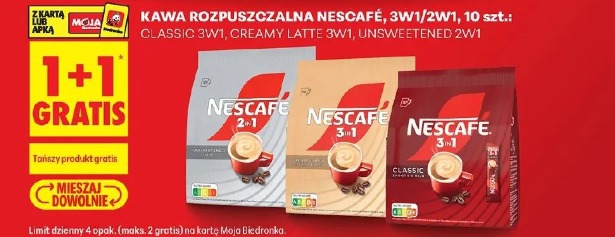 Kawa rozpuszczalna Nescafé, 3w1/2w1, 10 szt.: Classic 3w1, Creamy Latte 3w1, Unsweetened 2w1