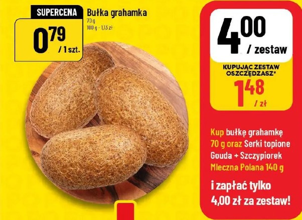 Bułka grahamka + Serki topione Gouda + Szczypiorek Mleczna Polana zestaw