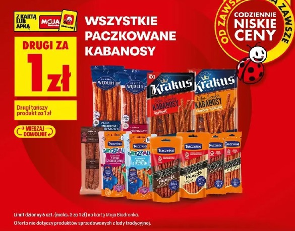 Wszystkie paczkowane kabanosy drugi za 1zł
