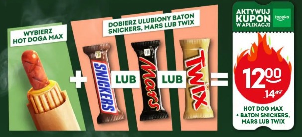 Hot dog max + Baton Snickers, Mars lub Twix