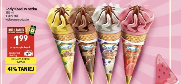 Lody Koral w rożku