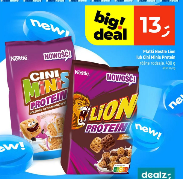 Płatki Nestle Lion lub Cini Minis Protein różne rodzaje