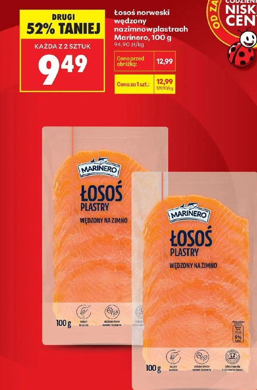 Łosoś norweski wędzony na zimno w plastrach Marinero
