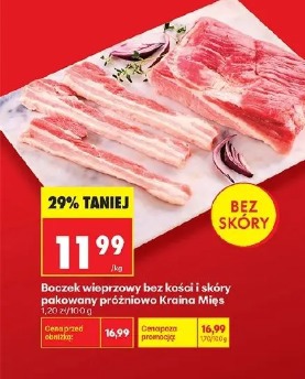 Boczek wieprzowy bez kości i skóry pakowany próżniowo Kraina Mięs