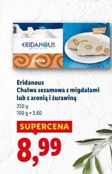 Eridanous Chałwa sezamowa z migdałami lub z aronią i żurawiną