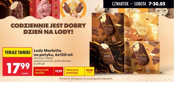 Lody Marletto na patyku almond, classic, salted caramel, white almond