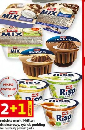 Produkty marki Müller: mix deserowy, ryż lub pudding