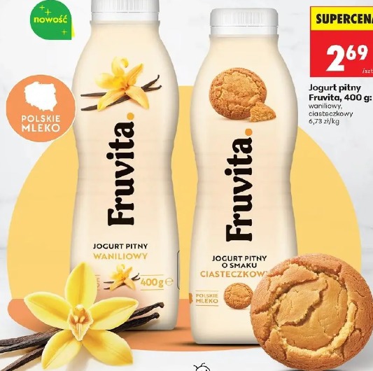 Jogurt pitny Fruvita o smaku ciasteczkowym