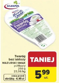 Twaróg bez laktozy MAZURSKI SMAK półtłusty