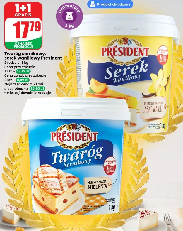 Twaróg sernikowy, serek waniliowy President