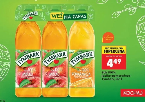 Sok 100% jabłko-pomarańcza Tymbark, 3x1 l