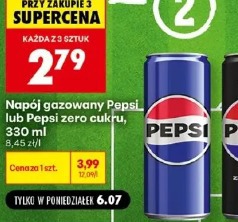 Napój gazowany Pepsi lub Pepsi zero cukru
