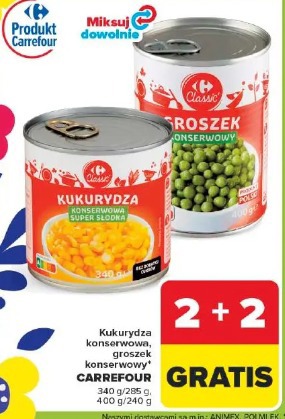 Kukurydza konserwowa, groszek konserwowy CARREFOUR
